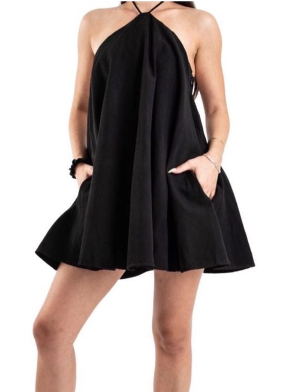 Zara Linen Blend Halter A-Line Dress